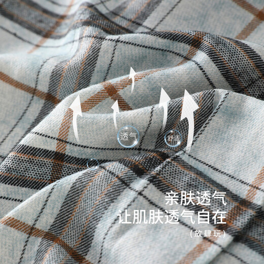25 years of contrasting plaid loose shirt for boys in spring and autumn, versatile classic casual and comfortable top for older children, blue gray 130