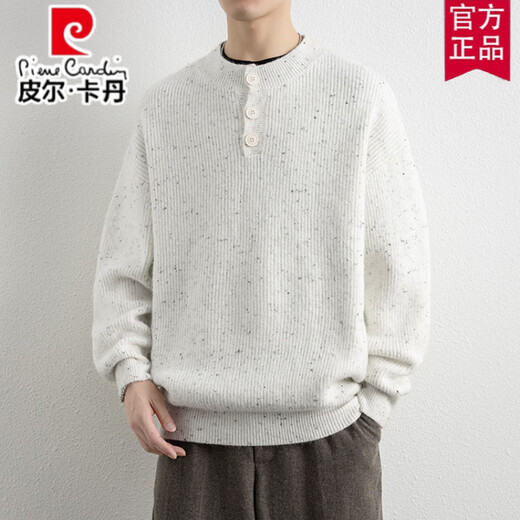Pierre Cardin American Heavy Henley Collar Sweater Men's Autumn and Winter New Thick Wool Sweater Loose Warm Pullover Sweater Gray S 165
