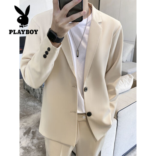 Playboy (PLAYBOY) light mature long-sleeved casual suit men's suit spring and autumn new Korean handsome suit men's suit two-piece black suit jacket + black trousers two-piece set M recommended 105-115 Jin Jin equals 0.5 kg
