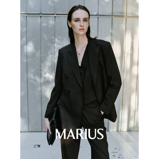 MARIUS Queen Street three-piece suit, custom-dyed wool blend fitted waist six-button suit, ebony suit S