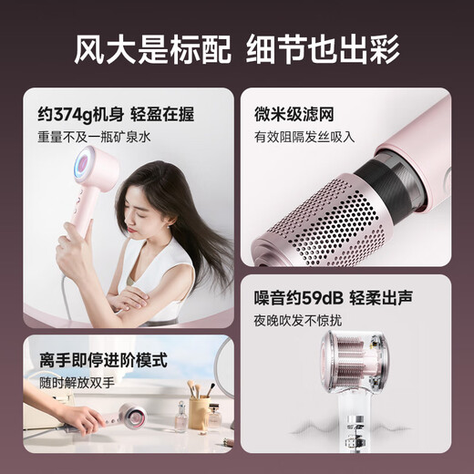 RUAFEE high-speed hair dryer, hollow quick-drying hair care household plasma hair dryer, high-power negative ion far infrared hair dryer for women that does not damage hair, national subsidy, Xinyue powder, hair drying time is halved