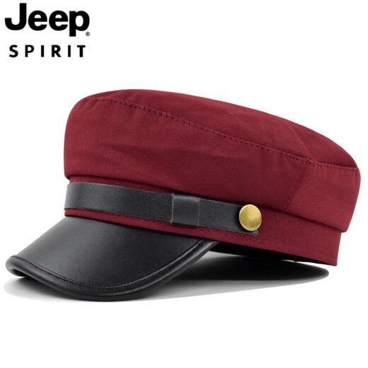 JEEP SPIRIT hat men's autumn and winter beret autumn and winter metal buckle octagonal hat octagonal hat woolen hat flat hat Republic of China trendy style BE123-1 black M (56-58cm)