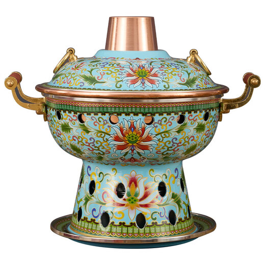 Chui Laoye cloisonné single copper hot pot enamel alcohol small hot pot one person one pot thickened environmentally friendly oil copper pot club cyan lotus copper gourd inner pot 20cm