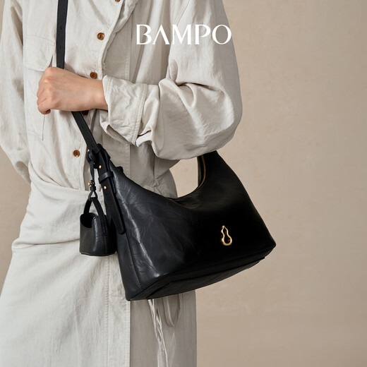 Bampo Jinyuan bag large size first layer cowhide hobo bag shoulder bag autumn and winter new crossbody armpit bag for women ink black 930