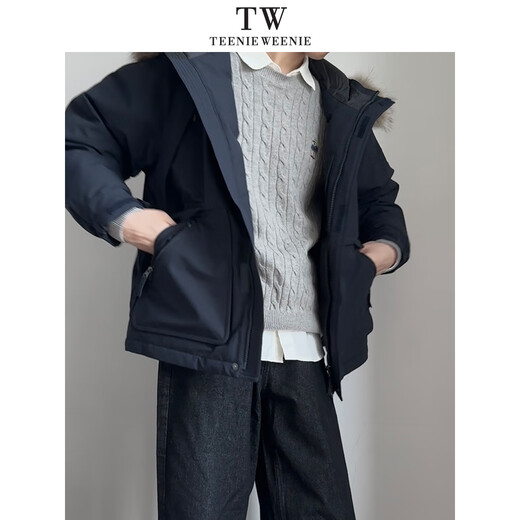 Teenie Weenie He Luoluo same style 2025 new men's and women's same work clothes three-proof raccoon fur warm parka down jacket Navy XL (180)