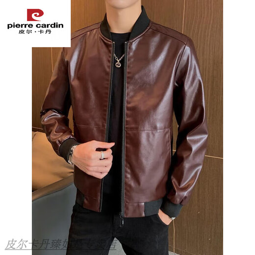 
Pier Cardin men's leather jacket autumn new trendy handsome motorcycle leather jacket stand collar slim regular casual leather jacket BB99 BB9923 [Black] thin M