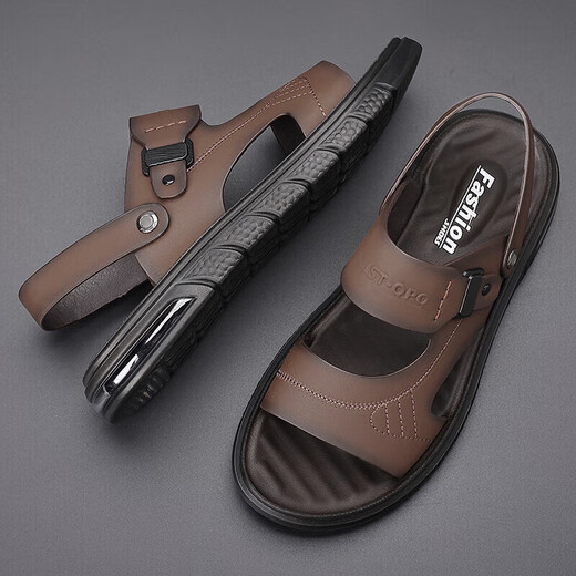 
[Direct sale in the factory] Sandals Men's Summer New Genuine Leather Beach Shoes Men's Middle-aged and Elderly Dual-Soled Sandals Brown 41