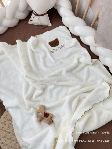 Gauze bath towel, newborn baby bath towel, six-layer gauze pure cotton blanket, children's absorbent bath towel, Locke Bear-A type baby velvet bath towel, 1 piece 110x110cm