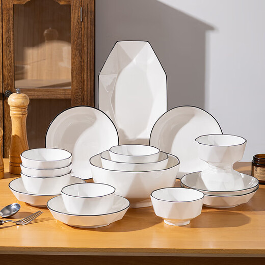 钻石黑线餐具碗盘套装家用餐具简约釉下彩套装乔迁新居餐具 7英寸盘1只【钻石黑线】 无规格