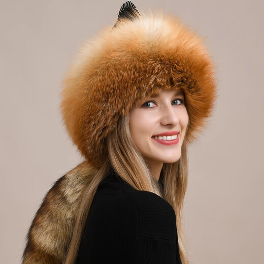 Yinghui fox fur hat for women and men in winter Northeastern ear protection warm genuine leather Mongolian hat ethnic style fur hat for women winter raccoon fur natural color M head circumference 56-58cm