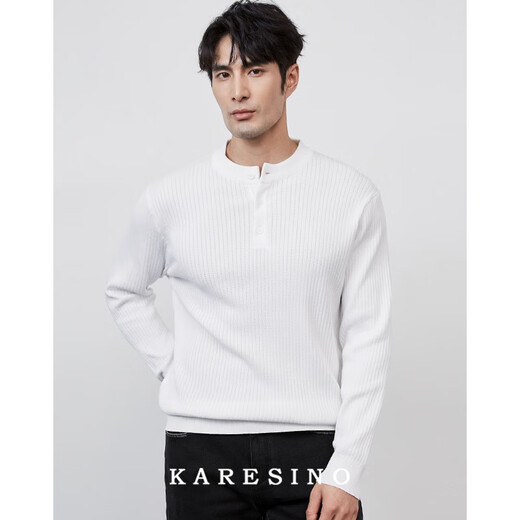 KARESINO autumn and winter high-end business Henry collar sweater slim casual all-match round neck sweater men's base shirt vegetable green M