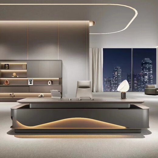 Arc-shaped Italian light luxury boss desk office desk simple modern table president desk and chair chairman executive desk 1.6 meters desk (single cabinet without lights)