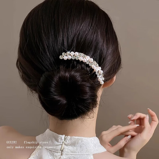 Pearl upside-down comb hairpin for women 2025 new high-end hairpin artifact hairpin high-end hair comb hairpin headdress 11 high-end 2-piece set