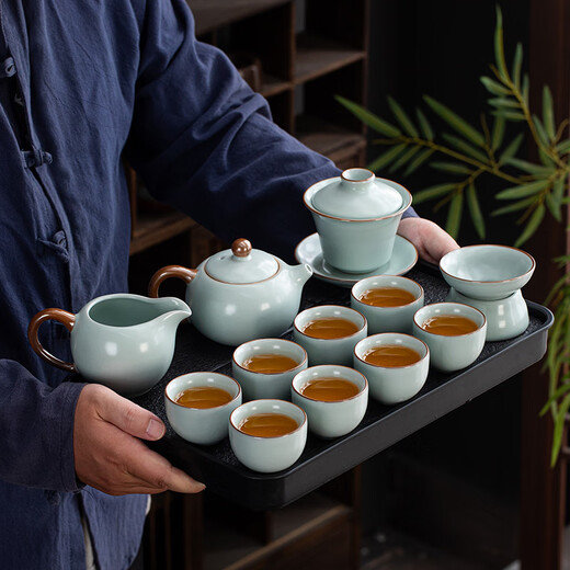 Lu Yan丨Beijing Hongyun Real Bare Price Complete Kung Fu Tea Set with Tea Tray Tianqing Ru Kiln Xishi Pot 16 Pieces