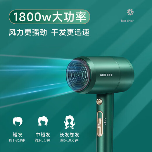 AUX Hair Dryer Home Negative Ions Will Not Damage Hair 1800W High Power High Wind Hair Dryer Dormitory Use Low Power Mini Portable Hair Dryer AH7800 Emerald Negative Ion Hair Care 1800W
