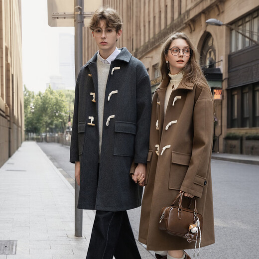 TonLion 2025 winter couple's same size lapel mid-length woolen coat