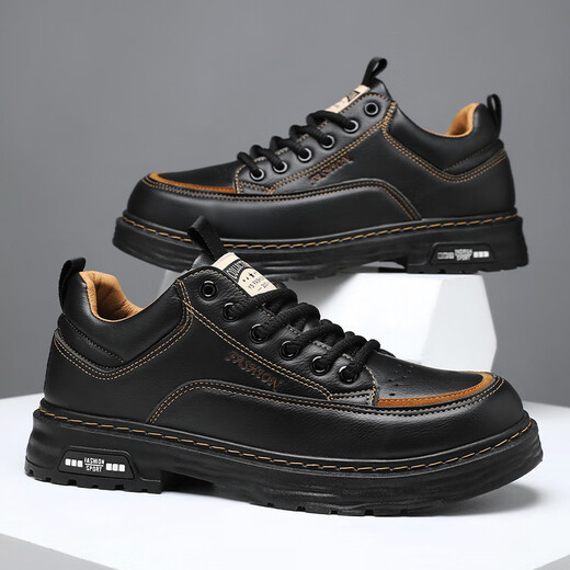 
Huilijun retro work boots men's shoes 2025 men's trendy waterproof and non-slip Martin boots wear-resistant fashion British work shoes 9193 black 39
