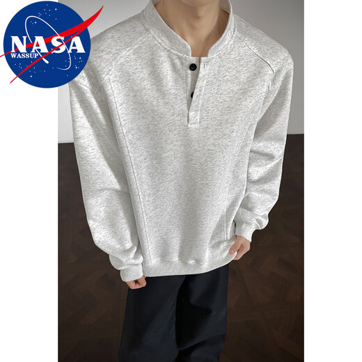 Nasawassup25 spring and autumn new American Polo Henry shirt, high-end, handsome, trendy brand, casual loose men's base sweatshirt, black 5XL