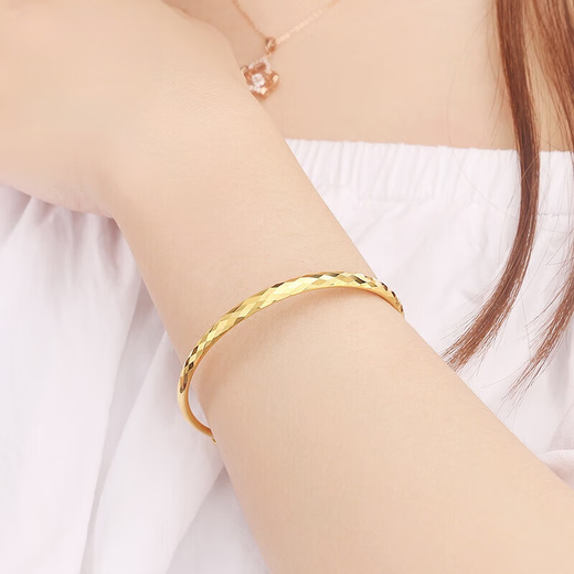 Quan Yin 18K gold bracelet for women, telescopic adjustable thick ring, Valentine's Day gift for girlfriend (circle diameter 5.5cm, approx. 9.22g)