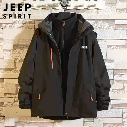 JEEP SPIRIT Jeep Jacket Men's Autumn and Winter Jacket Men's Three-in-One Removable Windproof Men's Black and White XL