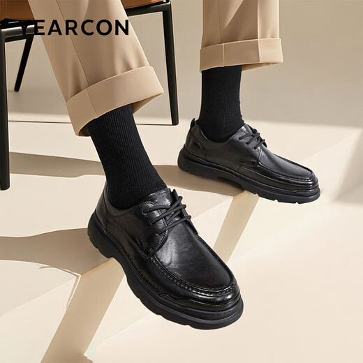 Yierkan Men's Shoes Leather Shoes Men's 2025 New Casual Business Genuine Leather Thick Soled Light Shoes Men's Light Feather Series Black 40