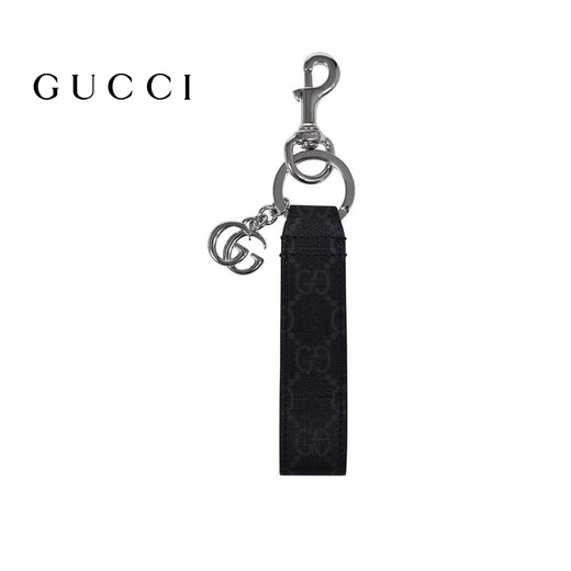 Gucci (GUCCI) New Season SS26 Light Luxury Men's Logo Plaque Letter Keychain Black One Size