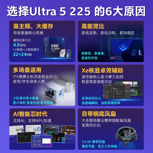 MSI Intel Core i3 12100F/i5 12400F ultra225 core display quasi-system desktop assembly commercial home entertainment DIY computer office host Core new generation 225 boxed | 16G | 512G solid state configuration five