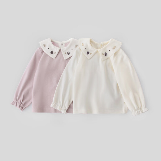 Bali Piggy Girls' Tops Spring and Autumn Modal Children's T-Shirts Infants and Toddlers Sweet and Cute Doll Collar Tops Autumn Baby T-Shirts Beige 100