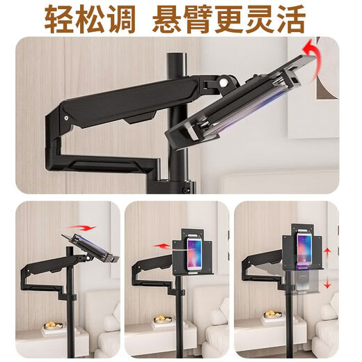 Pinwuyou removable floor-standing lazy stand for mobile phone, iPad and tablet computer support stand for bedside drama streaming stand, floor-standing fixed type/long arm with 1 tablet clip