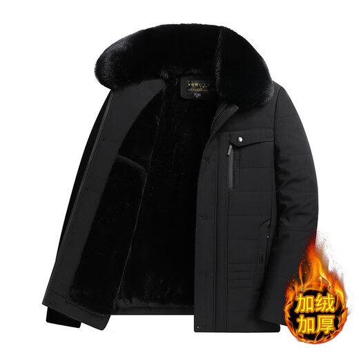 Men's winter warm cotton coat for middle-aged and elderly men's removable large fur collar velvet thickened coat for the elderly Navy XL Recommended 115-130 Jin Jin equals 0.5 kg
