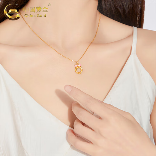 CHINA GOLD Bow Peace Buckle Gold Necklace Women's Fugitive Princess Gold Pendant Valentine's Day Birthday Gift for Girlfriend Today/Next Day Delivery Peace Buckle Bow + S925 Chain About 0.3g