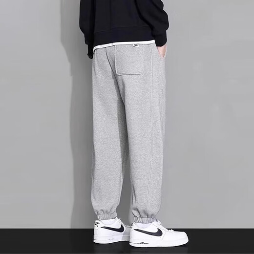 C.MATK Casual Pants Men's Autumn and Winter New Sports Pants Men's Versatile Loose Leg Pants Warm and Velvet Men's Pants Black-B Regular XL