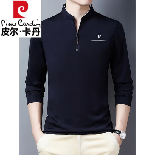 Pier Cardin Spring and Automne 100% pur coton à fermeture éclair Col à collier pour hommes T-shirts décontractés en vrac d'âge moyen Collier de base à manches longues pour hommes 6623 modèles [Style de printemps et d'automne] noir M 165 taille recommandée 100-123 Jin [Jin est égal à 0,5 kg] usure