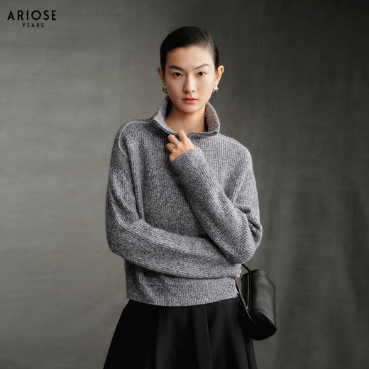 Enos Eshi Shopping Mall Same Style 2025 Winter New Versatile High Street Fashionable Knitted Sweater Lapel Sweater Women 41028003 Smoke Gray S