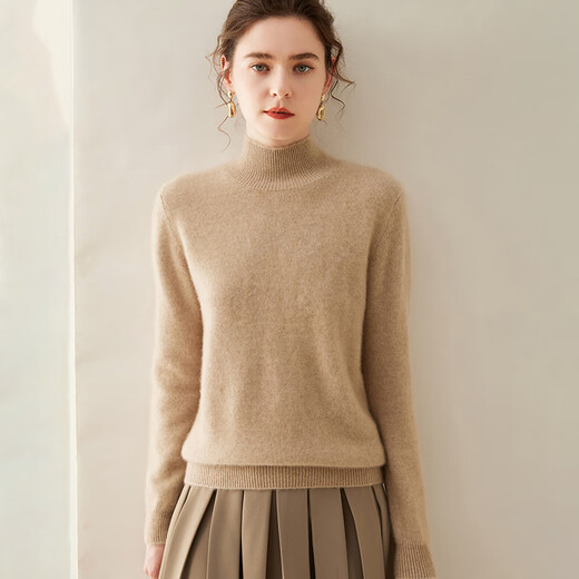 Golden Rabbit Brand High-end Half Turtle Collar Thickened Cashmere Sweater Women's 2025 Autumn and Winter New Loose Knitted Bottoming Sweater Jade Green XL