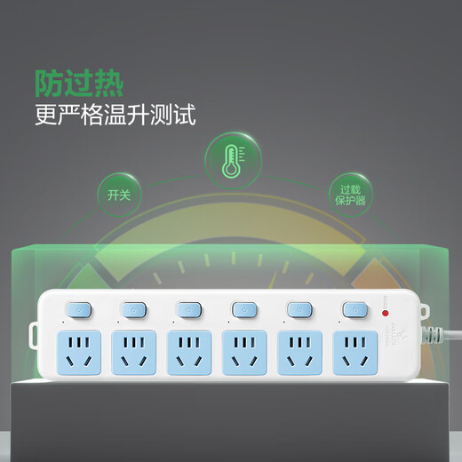 BULL sub-control socket, blue and white classic power strip, new national standard over-power protection, power strip with protection door, power strip, power strip, power strip, six-position sub-control 1.8 meters | over-power protection GN-317