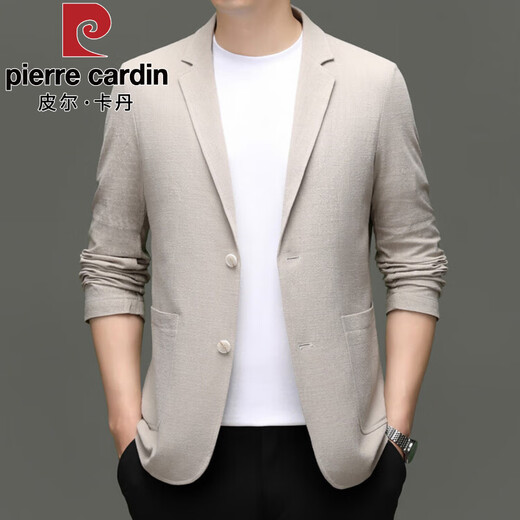 皮尔卡丹西装外套中年男士2025年春秋季新款西服商务上衣休闲西服夹克男 米白色 4XL 195