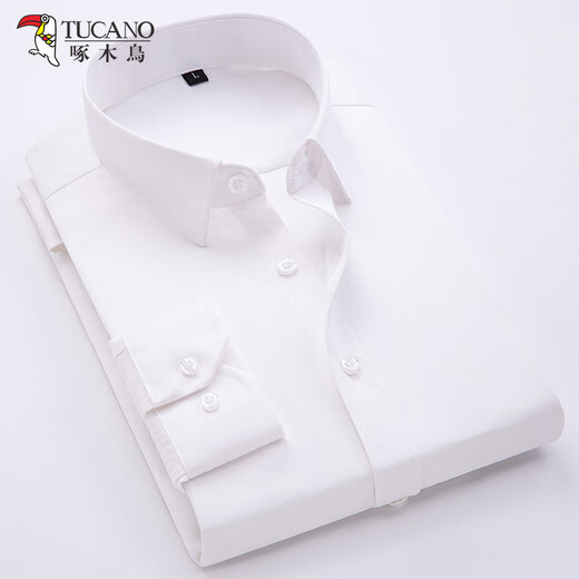 Woodpecker crisp formal shirt men's autumn business professional comfortable cotton casual long-sleeved shirt white L