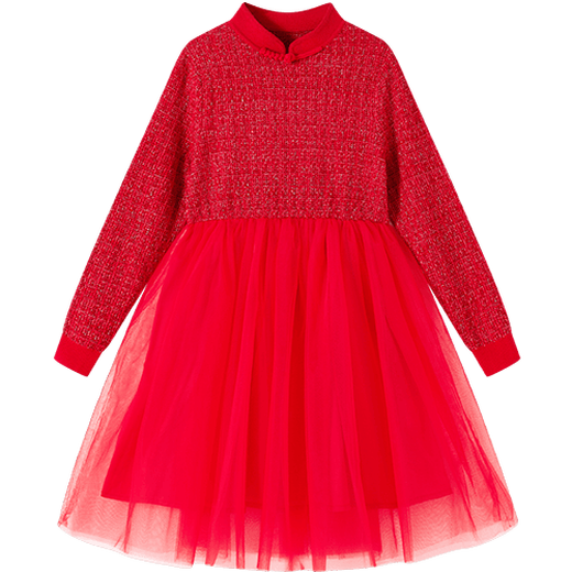 YEEHOO girls' dress, children's princess dress, medium and large children's wear, new year's red product, New Year's greetings dress, evening dress, spring red 140
