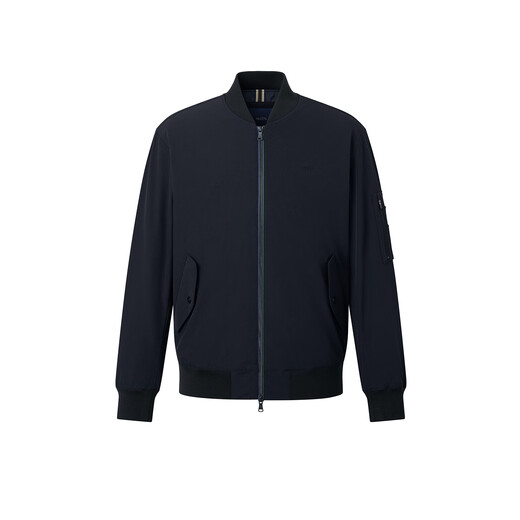 HAZZYS Men's Autumn Simple Casual Jacket Baseball Collar Bomber Jacket Men ASVZU0CCX16 Dark Navy DN L (175/96A 48)