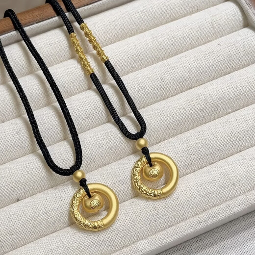 Gold peace buckle small fat blessing pendant for women Bauhinia flower blessing lock braided rope clavicle chain necklace as a gift for girlfriend Peace buckle fat blessing necklace 1 pack
