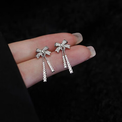 PT950 Platinum Earrings Bow Earrings Women 2025 New Style Platinum Earrings Earrings Chow Tai Fook Platinum Full Diamond Bow Earrings