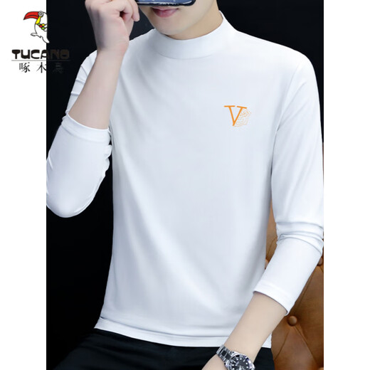 Woodpecker (Tucano) Automne et hiver Coton Pure Coton Halmi-Coltleneck Shirt pour hommes T-shirt à manches longues imprimées minces à manches longues Mentes de nou