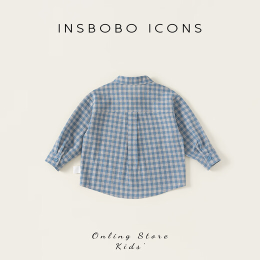 INSBOBO boys' shirts 2025 autumn new children's plaid shirts spring and autumn baby style shirts children's clothing trend blue plaid 110