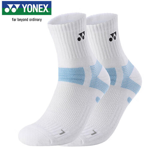 YONEX badminton socks sweat-absorbent breathable towel bottom thickened 145234BCR white and blue 2 pairs