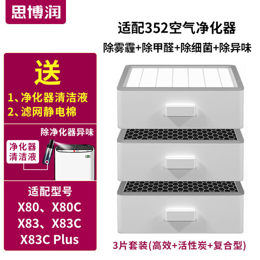 Siborun is suitable for 352 air purifier filter element filter X80 X83 X80C X83C X80/X83 heavy carbon formaldehyde removal upgraded version (bottom layer + middle layer + upper layer)