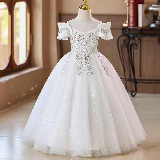 
Anneyol (Anneyol) princess dress girl dress flower child wedding white catwalk high-end performance costume children's performance costume white 140