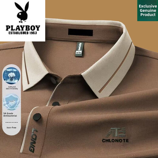 Футболка с длинными рукавами высокого класса Playboy 2025 Весна и осень-осенью тонкая лацканая базовая рубашка для базы папы среднего возраста.