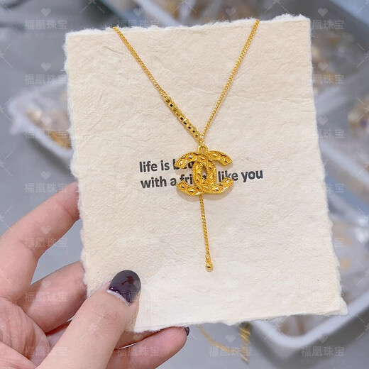 Fuhuang Jewelry 9999 gold Xiaoxiangfeng Bundi bead set chain gold store same style gold-covered silver fashion clavicle chain for Valentine's Day to girlfriend, gold-covered 1.2 grams-Xiaoxiangfeng set chain