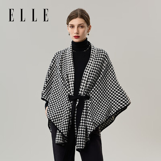 Elle Houndstooth Wollschal für Frauen im Winter Neue Mode vielseitiger Schal für Frauen Cloak Office Klassiker Schwarz